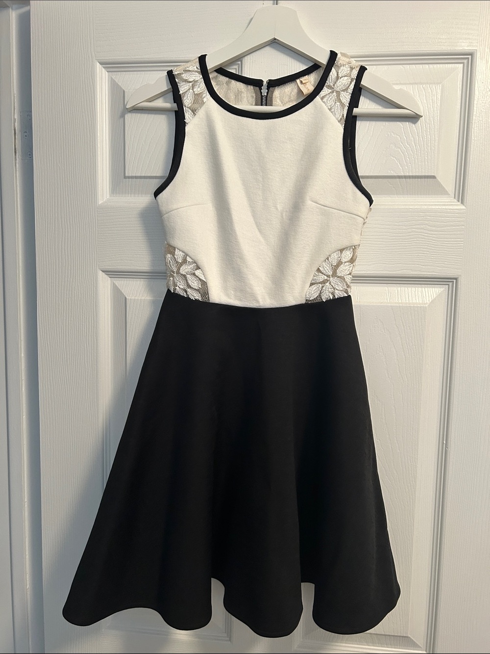 Girls Black and White Lace Panel Fit-and-Flare Dress